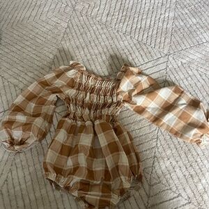 Plaid Tan and White Kids Romper